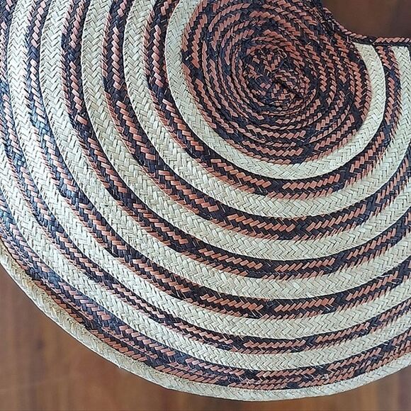 Vtg striped straw shoulder strap round bag - Picture 6 of 10